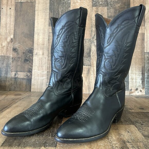 Tony Lama Vintage Classic Black Western Cowboy Boots Mens 10 EE - Picture 2 of 12